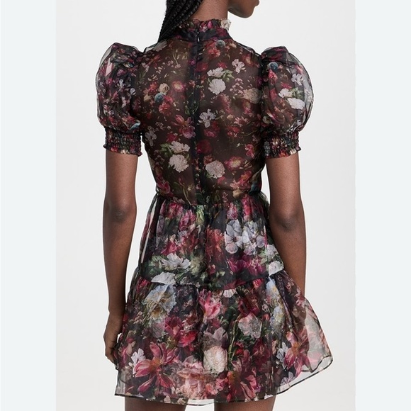 Alice + Olivia Sheer Floral Mini Dress - Black and Pink - Picture 3 of 12